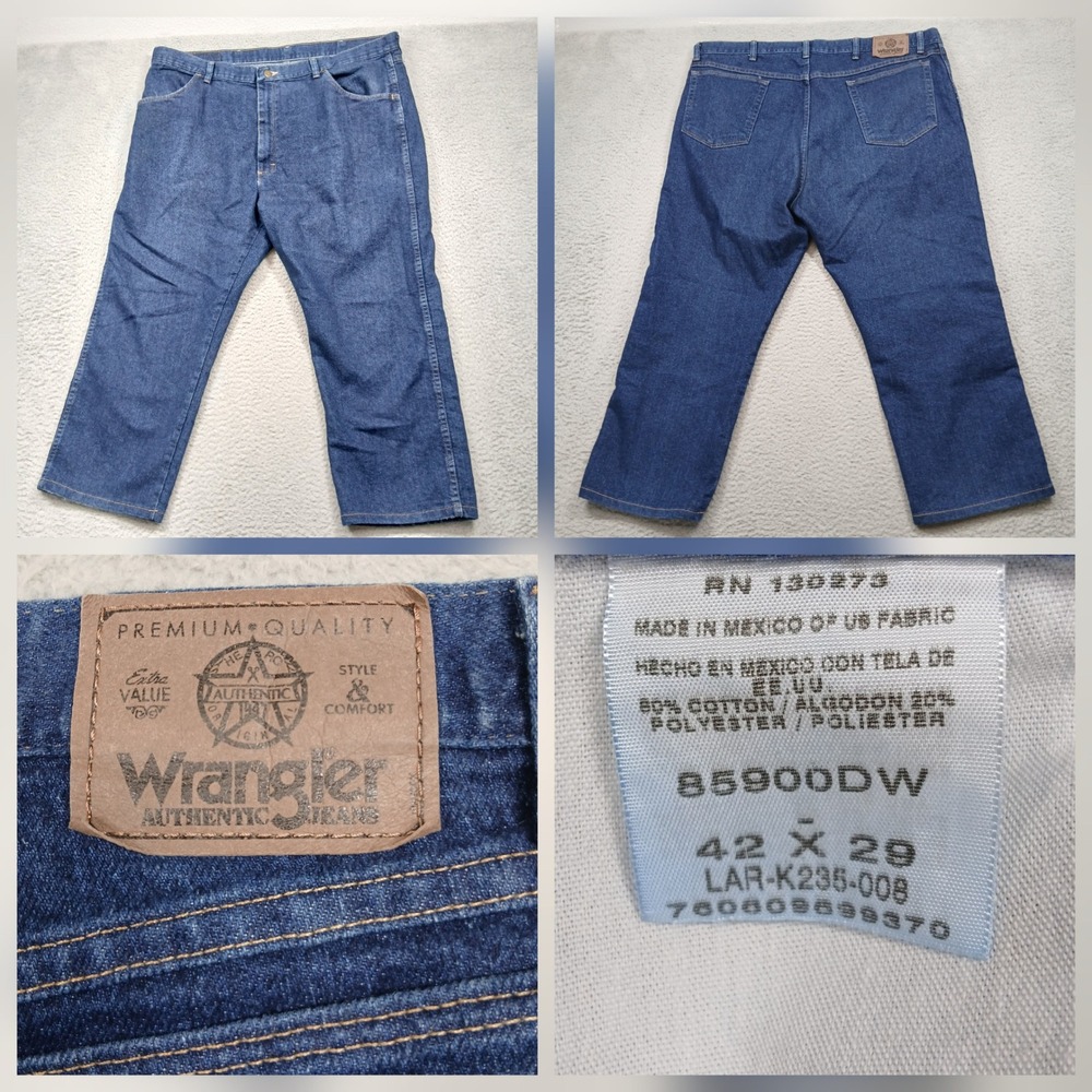 Wrangler Jeans Men's‎ 42x29 Blue Denim Relaxed Fit 86900DW